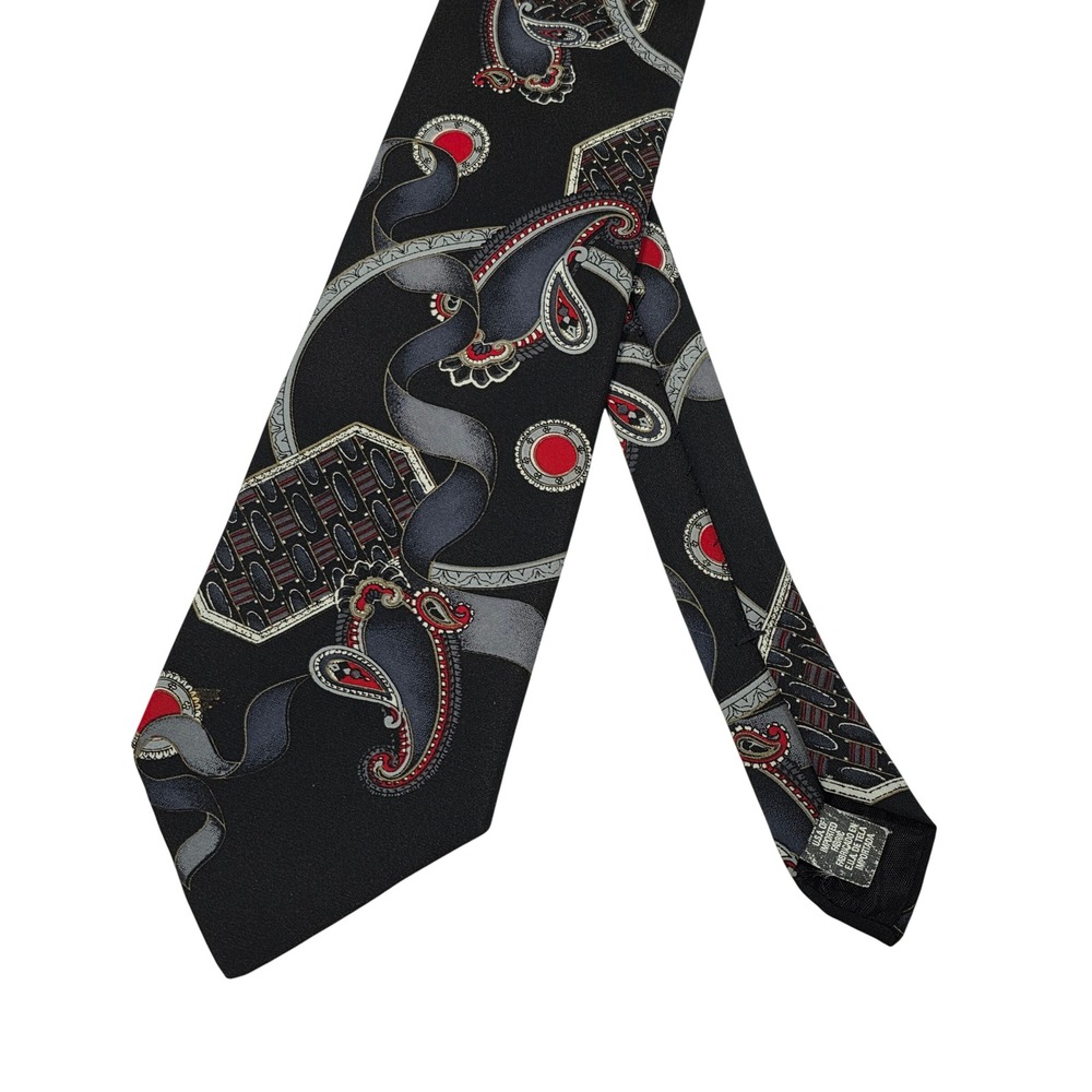 Puritan Special Edition Mens Tie Black Silver Red Abstract Paisley Geometric USA
